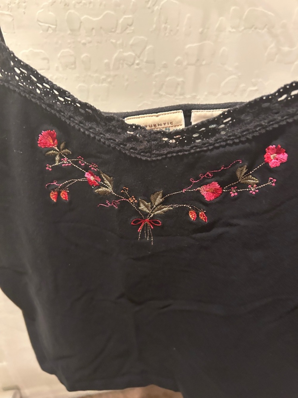 St. John's Bay Black Cami with Pink Floral Embroidery - Picture 2 of 16